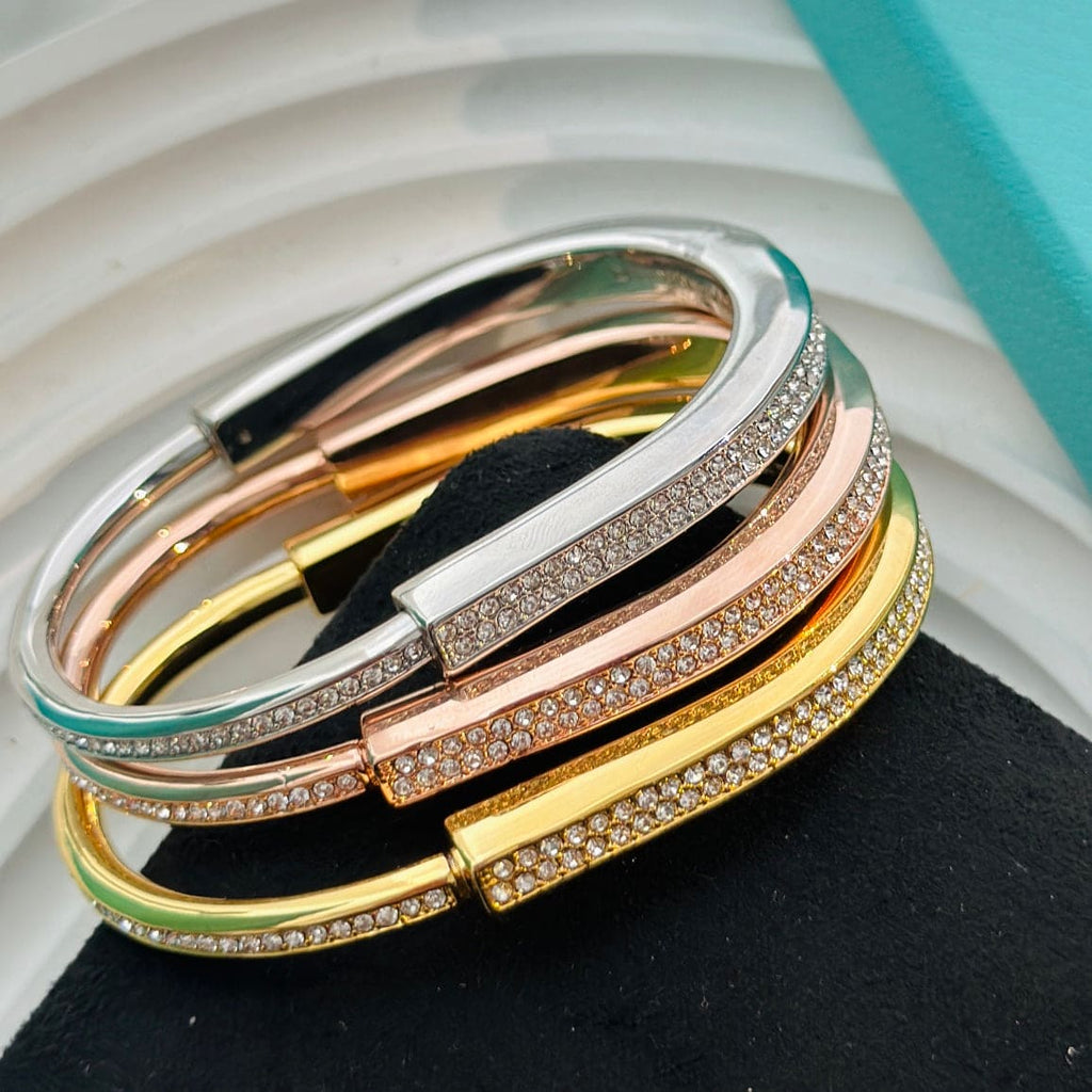18K T Lock Bangle Full Pave Diamonds Bracelet