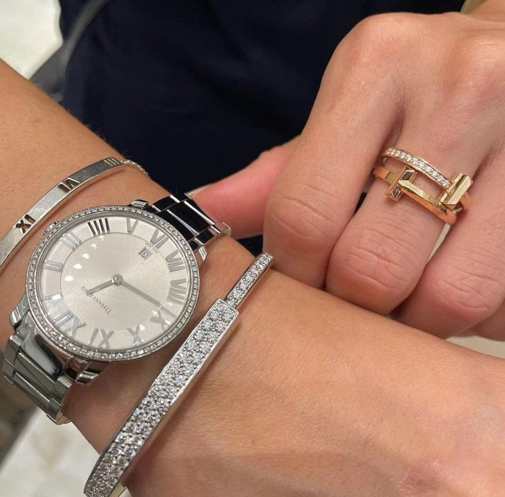 18K T Lock Bangle Full Pave Diamonds Bracelet