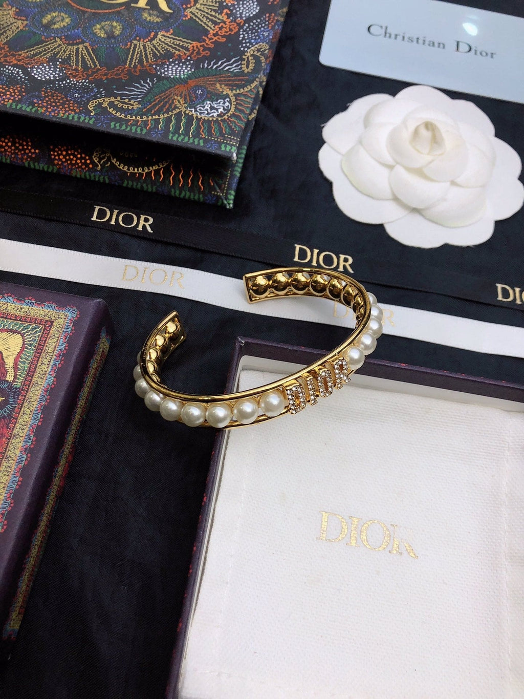 18K CD Pearl Open Cuff Bracelet