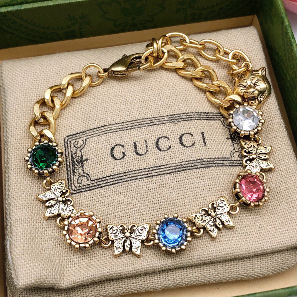 18K Double G Interlocking G Crystals Bracelet
