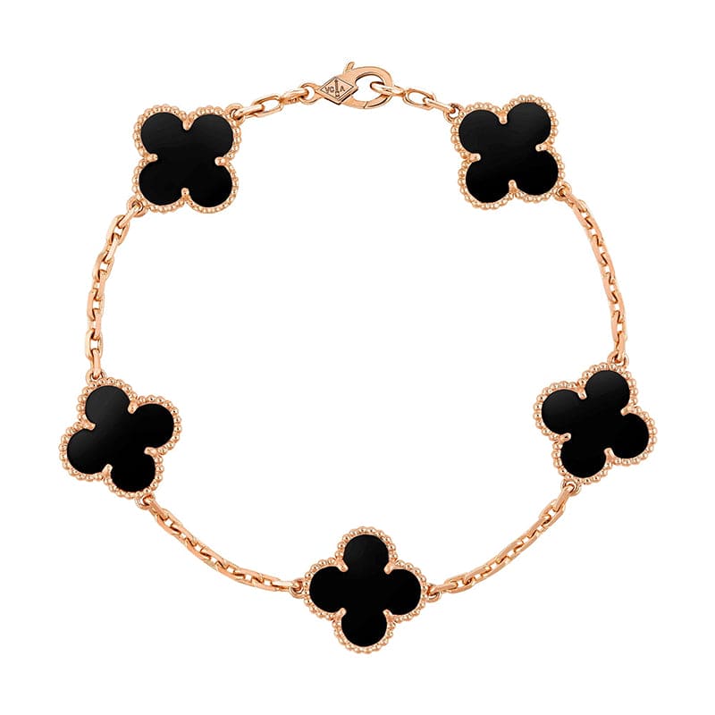 18K Vintage Alhambra Five Motifs Clover Onyx Bracelet