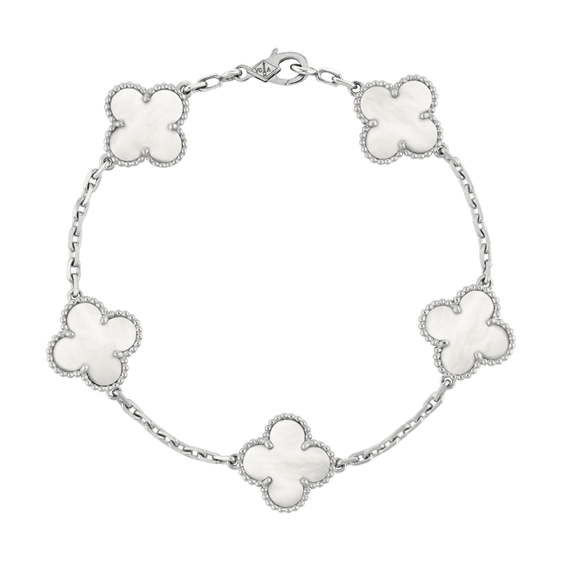 18K Vintage Alhambra Five Motifs Pearl Clover Bracelet