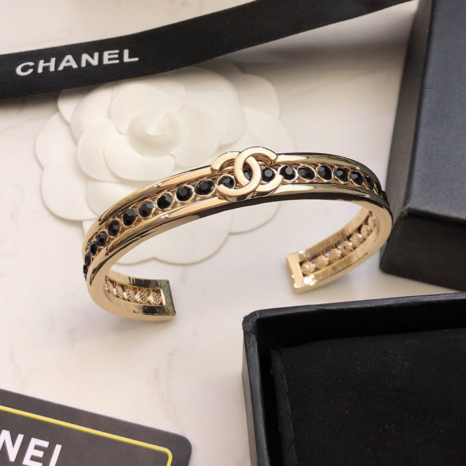 18K CC Crystal Open Cuff Bracelet