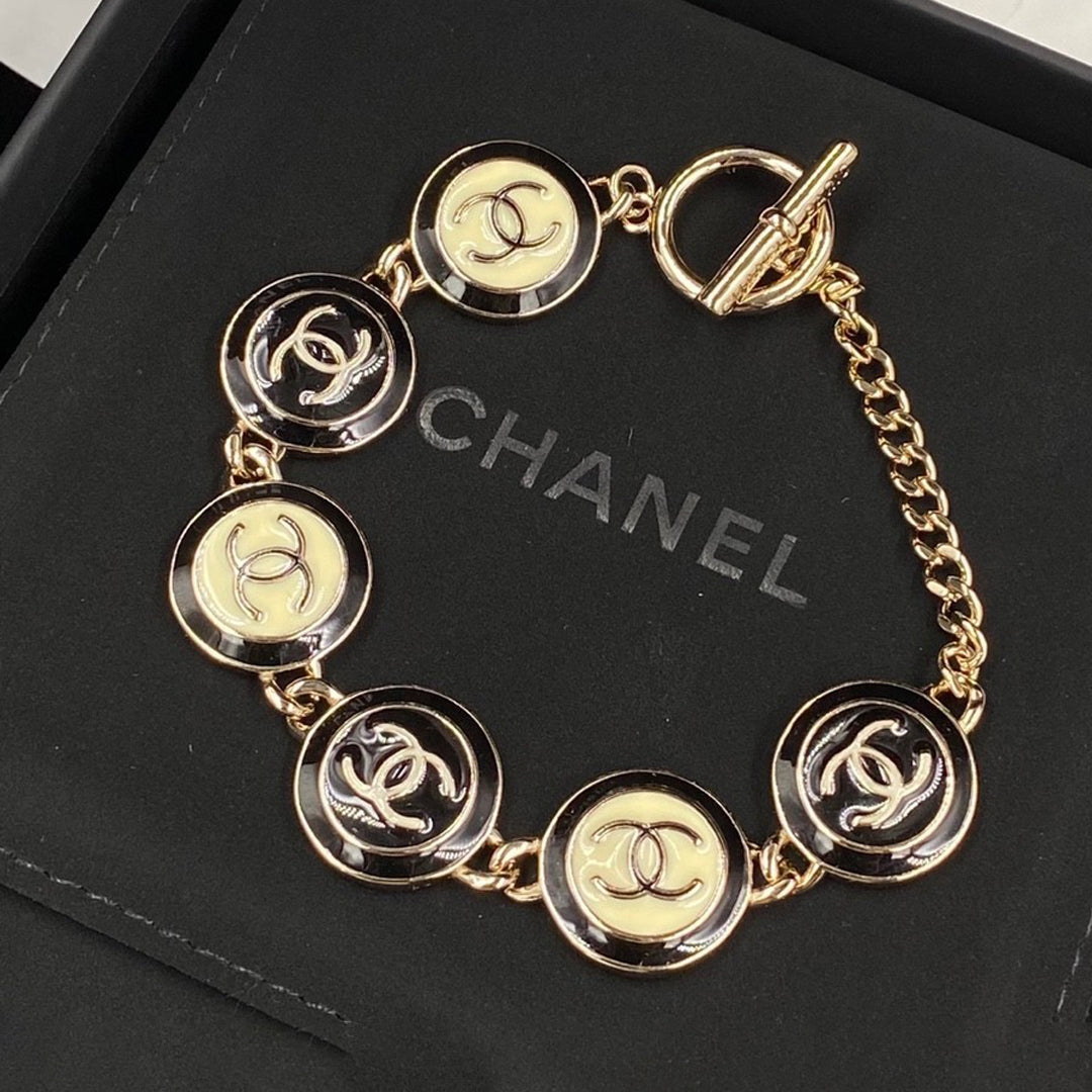 18K CC Black & White Resin Chain Bracelet