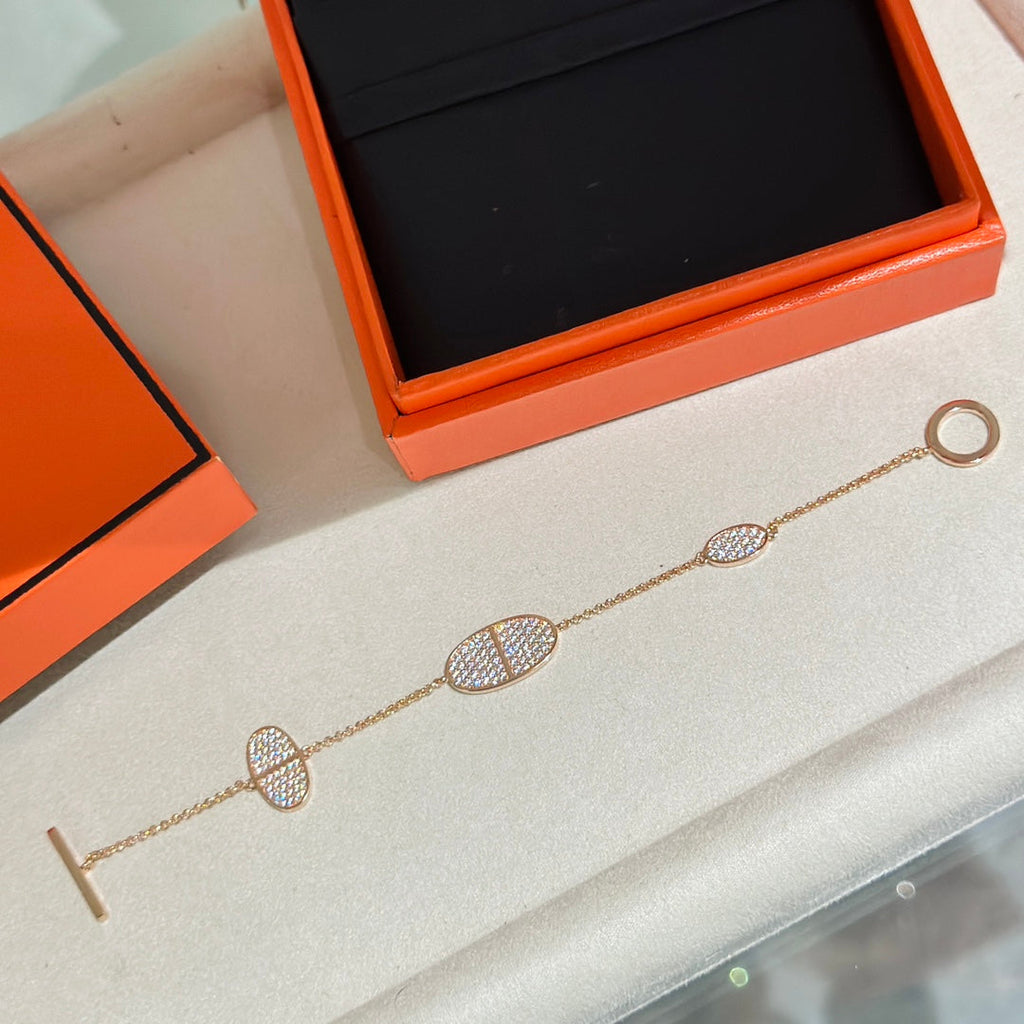 18K Chaine D'Ancre Verso Diamond H Bracelet