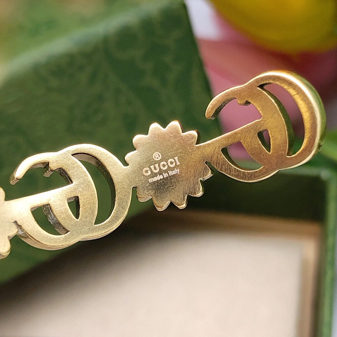18K Double G Flowers Open Cuff Bracelet